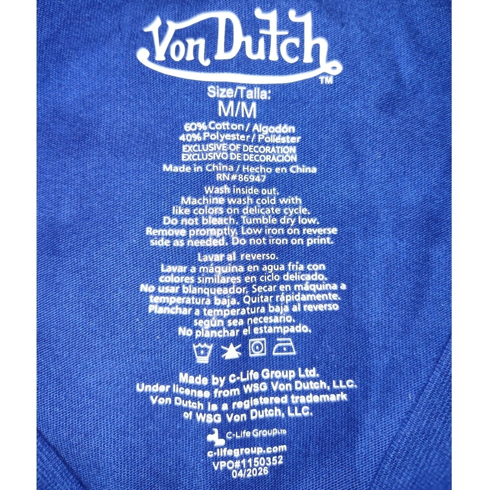 Von Dutch Mens Royal Blue Graphic T-Shirt Genuine Riders Winged Eyeball Medium - Picture 4 of 4